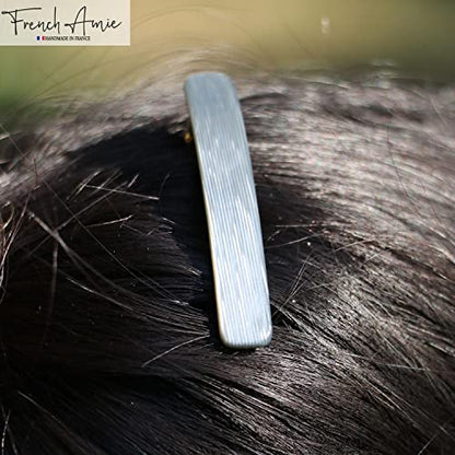 French Amie Bar Metallic Grey Small 2 1/4 Inch Hair Clip Barrette | Handmade Cellulose Acetate Durable Grip For Women Girls Teens Everyday Style - color: Metallic Grey