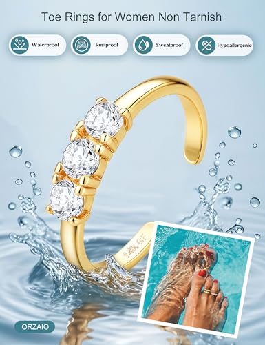ORAZIO Gold Toe Rings for Women Non Tarnish 14K Gold Filled Toe Ring Adjustable Hug CZ Triple Open Band Rings Summer Beach Foot Jewelry for Women 4Pcs - style: CZ Style