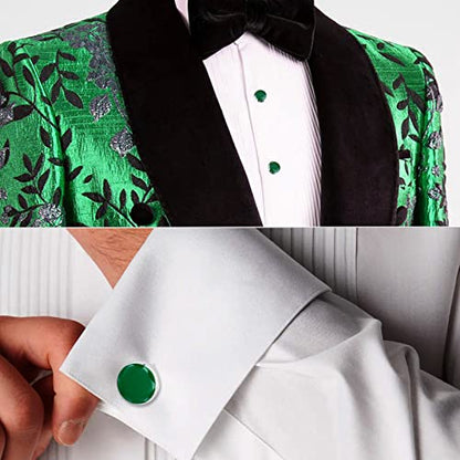 AMITER Men’s Cufflinks and Tuxedo Studs Set, Suitable for Black Suit White Shirts on Wedding, Anniversary, Birthday - color: Green+silver color
