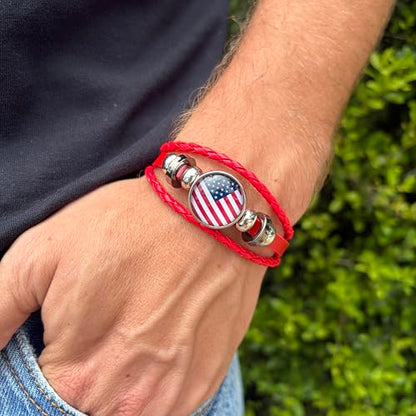 World Cup National Team Soccer Fan Bracelet – Faux Leather – Sports Fashion Jewelry - color: USA Red