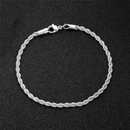 kelistom 18K Gold Silver Tone Rope Link Chain Bracelet for Women Men, 3mm 4mm Braided Rope Chain Bracelets, 7” 7.5” 8.3”, - size: 7.0", style: 3mm-silver