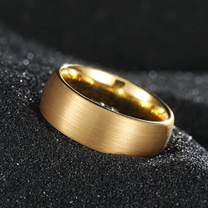 King Will Wedding Band for Men Women, 2/4/6/7/8mm Domed Matte Brushed Tungsten Carbide Rings, Solid/Dual Color Engagement Rings, Comfort Fit - color: Gold-8mm