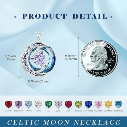 Birthstone Necklace for Women Crystal Moon and Star Pendant White Gold Celtic Moon Jewelry Birthday Graduation Gifts for Wife Her - style: Moon-6