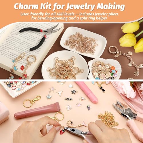 XUHAO7 263Pcs DIY Keychain Craft Kit - Make Your Own Keychains | DIY Jewelry Making Kit with Tools, Charms & 5 Velvet Pouches, Beginner-Friendly Craft Supplies for Personalized Gifts - size: 263pcs