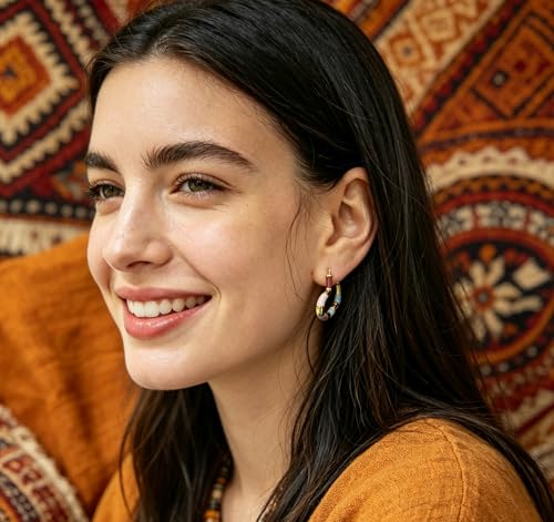 Milan Chiva 14K Gold Plated Small Huggie Dangle Earrings | Lightweight Trendy Heart Dainty Jewelry Hypoallergenic Chunky Gold Hoops Earrings Jewelry Mothers Day Gift for Women - color: F-Colorfull Heart