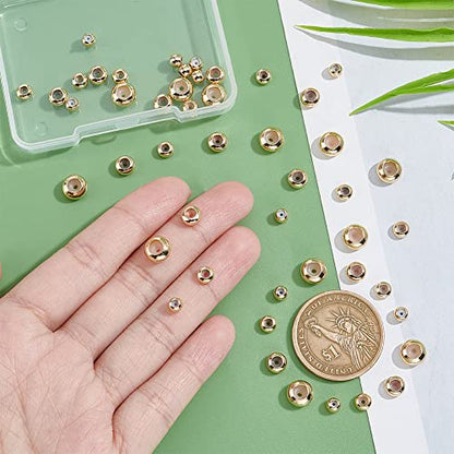 PH PandaHall 48pcs 14K Gold Stopper Beads, 4 Sizes Slider Beads Brass Spacer Rubber Insert Locating Bead Length Adjust Spacer Bead for DIY European Bracelets Necklaces Jewelry Making 4/5/6/7mm - size: 4/5/6/7mm