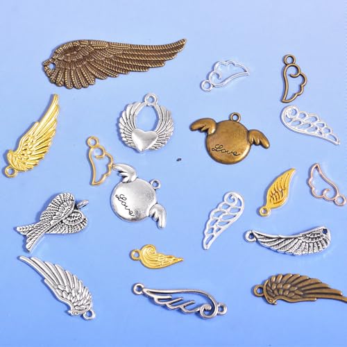 stino 100 G Mixed Style Metal Charms for Jewelry Making, Bulk Silver & Gold Plated, for Bracelet, Necklace, Earrings DIY Crafts - style: Wing