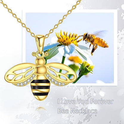 VONALA Gold Bee Pendant Necklace 925 Sterling Silver Bumblebee Jewelry Birthday Gifts for Women Daughter - style: Bee Urn Necklace