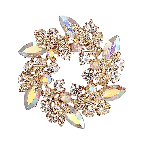 EVER FAITH Austrian Crystal Wedding Corsage Jewelry Accessory Bridal Flower Wreath Brooch Pin for Women - color: Iridescent Clear AB Gold-Tone