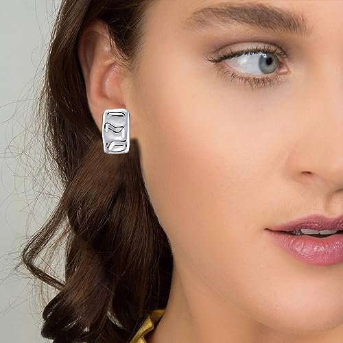 Geometric Rectangle Gold Plated Stud Earrings Irregular Hammered Chunky Statement Square Earrings for Women Trendy - color: Silver Rectangle