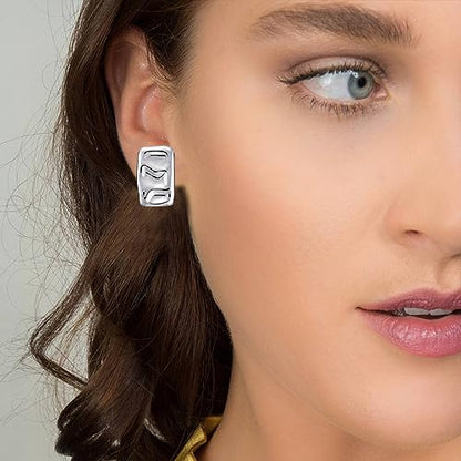 Geometric Rectangle Gold Plated Stud Earrings Irregular Hammered Chunky Statement Square Earrings for Women Trendy - color: Silver Rectangle
