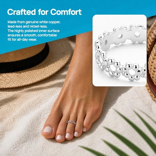 Flower Toe Ring for Women Hawaiian Leaf Big Rings Chic Design Adjustable 925 Sterling Silver Toe High Polish Flower Rings Comfort Fit Rings Pure Stainless Steel Floral Band Stylish Toe Rings