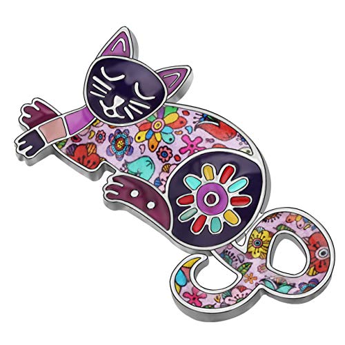 NEWEI Cat Brooch Pins for Women Girls Jacket Bag Charms Cat Pins Jewelry Gifts - color: Violet Purple