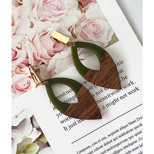 Wooden Geometric Clip On Earrings Women Gold Black Wood Non Pierced Ears Dangle Drop Earrings Triangle Leaf Comfortable Clip Earrings Jewelry - color: Leaf_Green+Gold