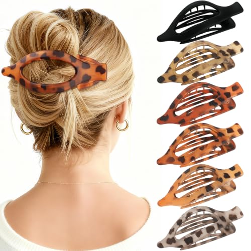 Flat Hair Clips for Women - 6 PCS French Flat Claw Clips Medium Hair Clips for Girls Large Hair Claw Clips for Thick or Thin Hair Strong Hold No Slip Hair Accessories for women-Tortoise Shell - color: Tortoise Shell