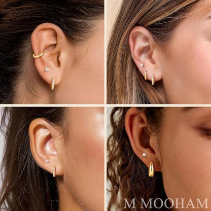 M MOOHAM Gold Hoop Earrings for Women Girls, Hypoallergenic Earring Stacks | Dainty 14K Real Gold Plated Earring Set for Sensitive Ears, Waterproof Non-Tarnish, Lightweight & Comfy, Jewelry Gifts - color: 14K Gold Plated