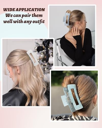 4PCS Large Claw Clips for Thick Hair, Large Acrylic Hair Clips | Modern Marble Geometric Design, Non-Slip Secure Hold for Long Hair, Buns, Updos and Everyday Styling - color: White + Pink + Blue + Cyan