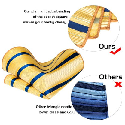 5PCS Mens Silk Tie, Pocket Square, Cufflinks, Drilled Tie Ring and Lapel Pin Set for Wedding Groom Party - color: Gold Tie Set -300+7