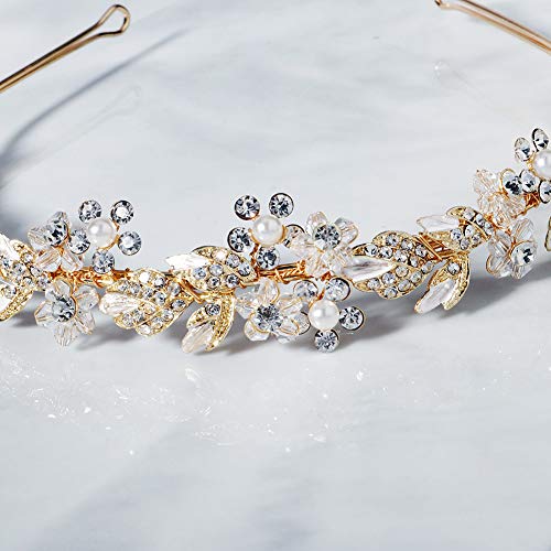 Oriamour Bridal headband Rhinestone Hair Band Bridal Headpieces for Bride Hair Jewelry Accessories (Gold) - color: Gold