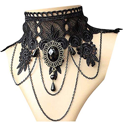 iWenSheng Halloween Costumes Jewelry for Women - Steampunk Black Lace Choker Necklace Gothic Jewelry Accessories, Vampire Choker Necklace Costume for Teen Girls - color: 1#