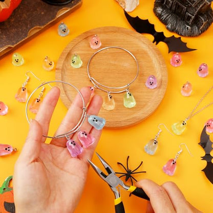64Pcs Halloween Luminous Mini Resin Ghost Charms Jewelry Making | Premium Luminous Resin, Mini Glow in The Dark Ghosts Pendant, DIY Bracelet Necklace Earrings Jewelry Making Decorations - style: Halloween Style