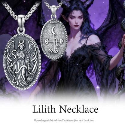 Witch Necklace 925 Sterling Silver Pentagram Triple Moon Pentacle Pendant Wiccan Pagan Jewelry Witchy Gifts for Women - style: Lilith Statue