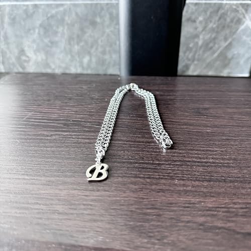 Stainless Steel Initial A-Z Necklace for Men Women,Cuban Chain,Titanium Steel Initial Letter Pendant Charm Necklaces Accessories Jewelry for Woman Man,21 Inch Chain - color: B