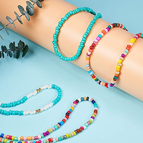 Hicarer Seed Bead Choker Necklace Tiny Beaded Choker Boho Colorful Choker Necklace Chain Jewelry for Women, Adjustable 12-16 Inches (Color Set 1,8 Pieces)