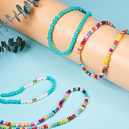 Hicarer Seed Bead Choker Necklace Tiny Beaded Choker Boho Colorful Choker Necklace Chain Jewelry for Women, Adjustable 12-16 Inches (Color Set 1,8 Pieces)
