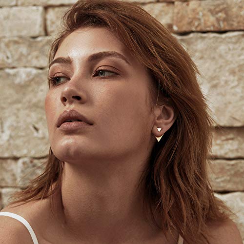 LOYATA Spike Earrings Gold Huggie Hoop Diamond Cubic Zirconia 14K Gold Plated Dainty Small Simple Hypoallergenic Geometric Jewelry Gift for Women - color: Triangle B