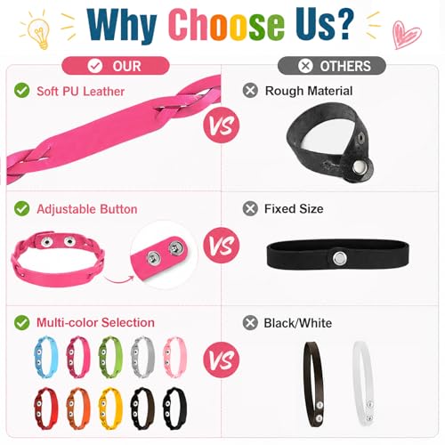 TXIN Faux Leather Snap Bracelets Blank Colorful Adjustable Plain PU Leather Wristband for DIY Jewelry Making Women Men Cuff Wrist Crafts
