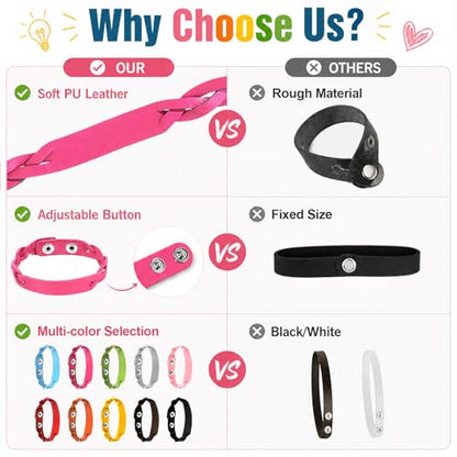 TXIN Faux Leather Snap Bracelets Blank Colorful Adjustable Plain PU Leather Wristband for DIY Jewelry Making Women Men Cuff Wrist Crafts