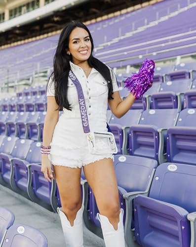 ZOLEAROPY Game Day Bracelets Stack Football Bracelets for Women Men Stackable Game day Bracelet Accessories Football Mom Outfit Jewelry Gifts - color: purple white