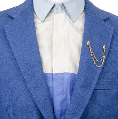 Knighthood Brooch Suit Pin Men's Double Star Chain Tassel Suit Collar Brooch Lapel Pin Accessories for Men Women