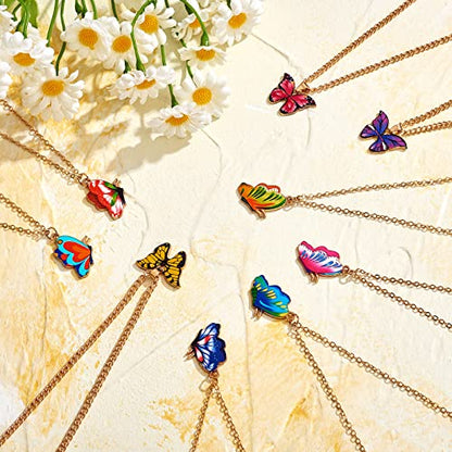 Ornaland 6pcs Butterfly Pendant Necklace Adjustable Alloy Enamel Neck Chain Charms Jewelry Fashion Dangle Necklace Gifts for Women Lovers Christmas Birthday - color: A2