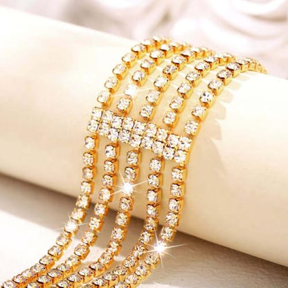 Gold Bridal Head Chain for Women Crystal Headpiece Elastic Layered Wedding Flapper Forehead Jewelry - color: Gold