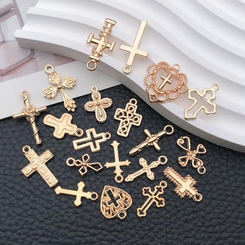 WOCRAFT 60pcs KC Gold Cross Bracelet Charms for Jewelry Making Sets DIY Necklace Bracelet Keychain Crafting Charms Kit Craft Supplies (SN908) - color: KC Gold, size: Cross Charms