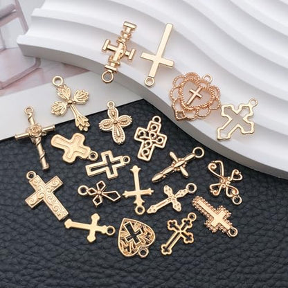 WOCRAFT 60pcs KC Gold Cross Bracelet Charms for Jewelry Making Sets DIY Necklace Bracelet Keychain Crafting Charms Kit Craft Supplies (SN908) - color: KC Gold, size: Cross Charms
