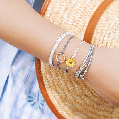 Sunflower Friendship Bracelets Boho Stackable String Bracelets Cute Trendy Gifts for Teen Girls Women - color: Grey