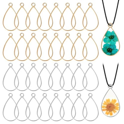 100pcs Open Bezel Pendants Teardrop Open Back Frame Pendant Hollow Frame Pendants Resin Casting Frame Pendant for Pressed Flower, Earrings, Bracelet, DIY Crafts(K Gold,White K) - color: K Gold,White K;Teardrop