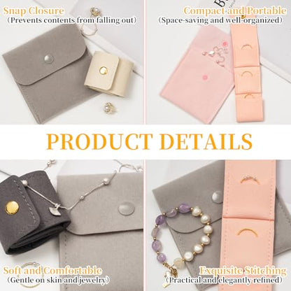 6 PCS (2 Sizes) Mini Travel Jewelry Bag with Buckle - Foldable Mini Jewelry Travel Case Small Portable Jewelry Organizer Pouch Ideal for Earrings Rings Necklaces (1.97" x 1.81" + 3.94" x 3.94")