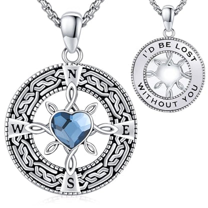 Compass Necklace Sterling Silver Nautical Graduation Gift | 925 Sterling Silver compass pendant with meaningful nautical design, jewelry for women, graduation and travel gift - color: Silver-1