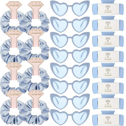Bridesmaid Scrunchies Proposal Hair claws clips Set of 12 Bridal Shower heart sunglasses Gifts for Wedding Bachelorette Party Favors (24pcs Dusty Blue) - color: 24pcs Dusty Blue