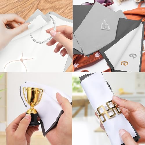 6pcs Silver Jewellery Cleaner Kit,Silver Polishing Cloth Jewelry, 4 Polishing Cloths & 2 PCS Ultra-Soft Brushes (Flat & Wave) for Cleaning Gold, Diamonds, Platinum, Gemstones, Coins