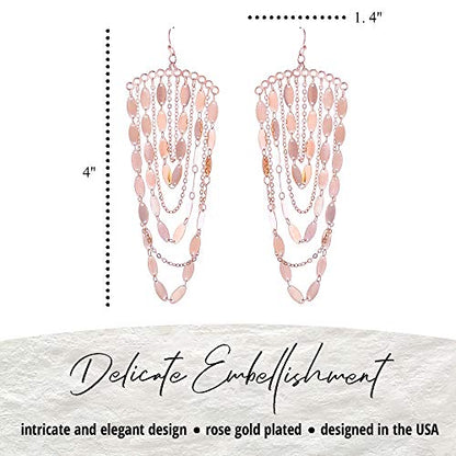 Bohemian Boho Tassel Dangle Drop Earrings for Women – Lightweight Filigree Gypsy Coin Chandelier Disc Charm Hoops – included Gift Box - style: Chandelier - Rose Gold