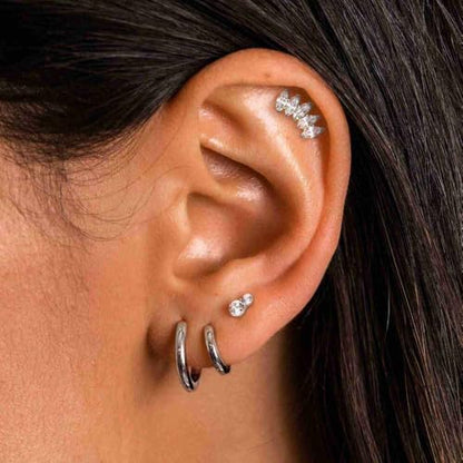 G23 Titanium 16G Tragus Conch Piercing Jewelry Flat Back Stud Earrings | Hypoallergenic CZ Nose Dangle Helix Medusa Lip Labret Body Piercing Jewelry, 14K Gold Plated, Silver, 6 and 8 mm Post Length - color: Marquise Flow-Titanium