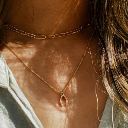 Gold Silver Pendant Necklace for Women, Dainty CZ Jewelry Gift | 14K Gold Silver Plated, Cubic Zirconia Pearl Charm, Trendy Layered Necklace, Adjustable Chain, Waterproof, Hypoallergenic - color: Gold-Wishbone