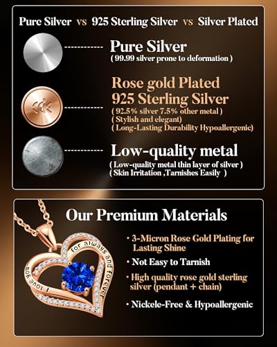 CDE S925 Silver Engraved Forever Love Heart Birthstone Necklaces for Women | 5A CZ,Hypoallergenic,Nickel-Free & Lead-Free Pendant,Anniversary Christmas Wedding Birthday Gift for Wife Girlfriend - color: 09-Sept, style: Rose Gold Plated