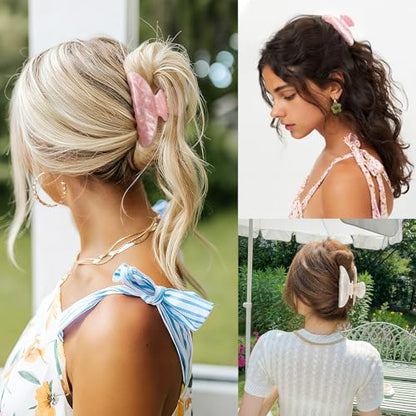 Aileam Acetate Hair Claw Clips for Women,Pink White hair clip French Design Strong Hold Non-Slip claw clips for Thick Hair, 2 Pack - color: Pink & Pearl White