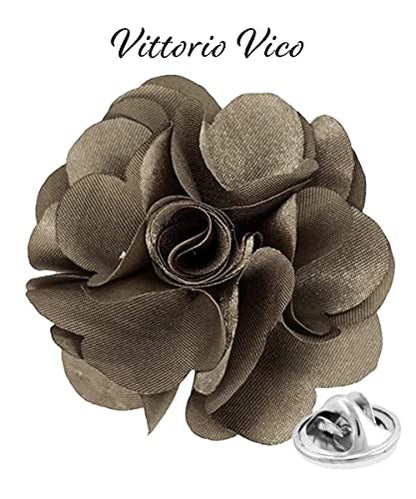 Premium Men's Formal Solid Color Flower Lapel Pin - Boutonniere for Men, Brooch Pin - color: Taupe